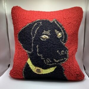 Chandler 4 Corners Laura Megroy Black Lab‎ Hooked Wool Throw Pillow 17x17